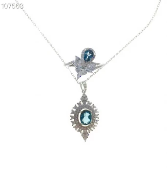 KJJEAXCMY изысканные ювелирные изделия из стерлингового серебра 925 пробы, инкрустированные натуральным голубым топазом, драгоценный камень, женское кольцо, ожерелье, набор подвесок, поддержка обнаружения