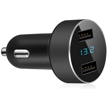 Автомобильное зарядное устройство с двумя USB, Автомобильный адаптер с выходом 4.8A, Измеритель напряжения Прикуривателя для iPhone, iPad, Samsung, LG и т. Д,