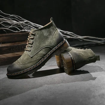Мужские ботинки из натуральной кожи, Осенне-зимние Ботильоны, Модная обувь, Мужская обувь на шнуровке, Высококачественная Винтажная мужская обувь 4,7