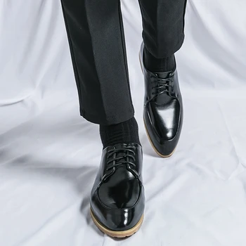 Мужские туфли-оксфорды, черные, белые деловые мужские модельные туфли из лакированной кожи на шнуровке с круглым носком, Размер 38-46
