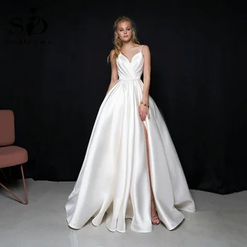 Сексуальное Свадебное платье на бретельках SoDigne 2022, Атласное Свадебное платье с разрезом по бокам, Элегантное Длинное Вечернее платье