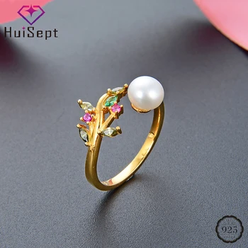 Серебряное ювелирное кольцо HuiSept S925 с жемчугом и цирконием, кольца на открытые пальцы, Аксессуары для женщин, Свадебное обещание, подарок для вечеринки