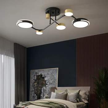Скандинавские потолочные светильники, светодиодные лампы для спальни, Кухни, гостиной, Минималистичное Золотисто-черное потолочное освещение, плафон для столовой